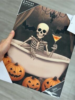District Halloween Skeleton Bathtub Art - Black, Orange, Cream